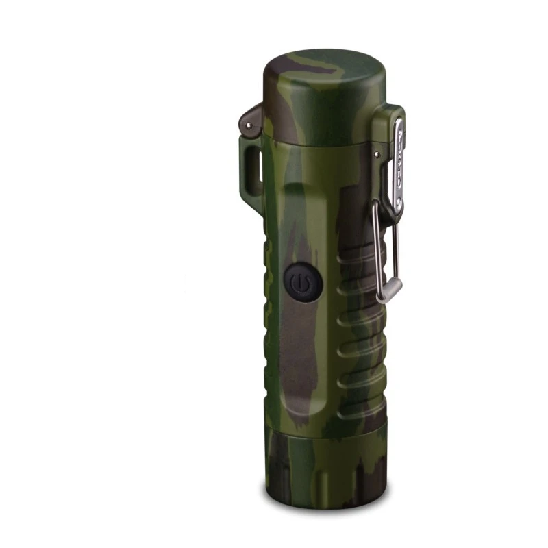 Плазменная USB зажигалка с фонариком камуфляжная водонепроницаемая