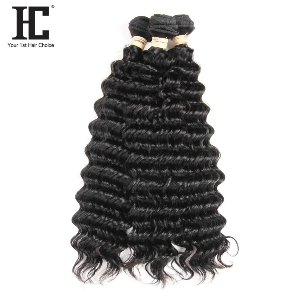 Discount HC Human Hair Deep Wave 2 Bundles With 360 Frontal Pre Plucked Brazilian Hair Weave Bundles 3 PCS Natural Color Non Remy Hair 1