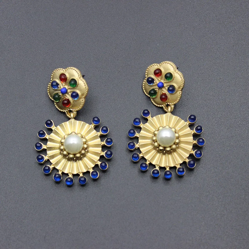 

New European and American fashion retro round earrings pearl exaggerated earrings Baroque wind earrings