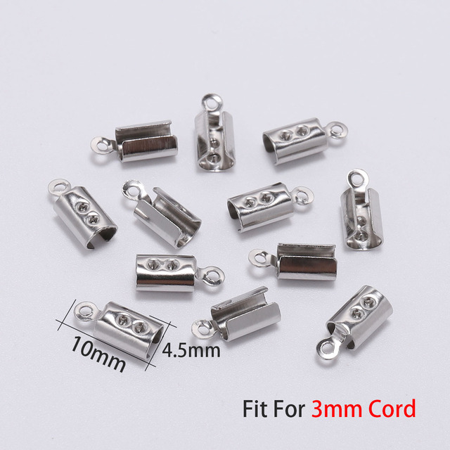 Stainless Steel Cords Crimp End Beads Caps Leather Clip Tip Fold Crimp Bead Bracelet Connectors For Jewelry Making Finding