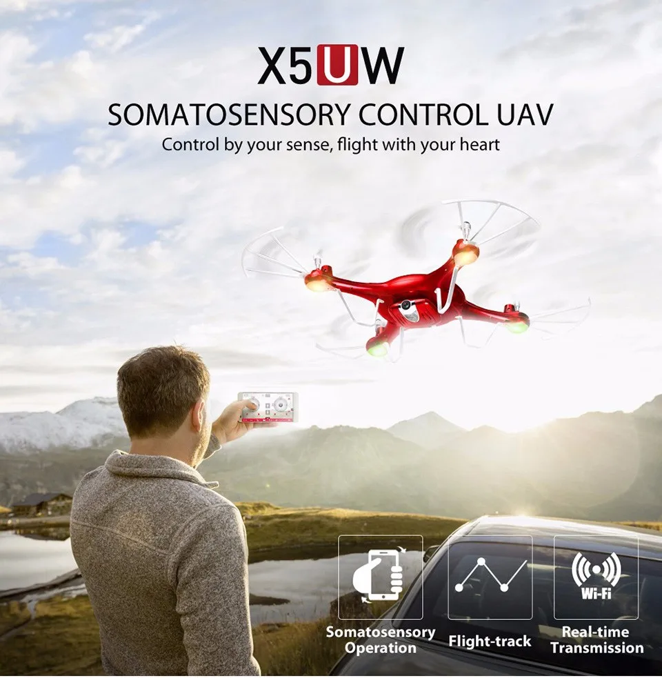 SYMA X5UW FPV дрона с дистанционным управлением WI-FI Камера мобильный Управление, полет по намеченному маршруту, удержание высоты, 2,4G 6-осевой Квадрокоптер вертолет с гироскопом VS X5UC