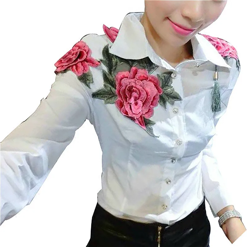 

embroidery blouse embroidery shirt korean style korean clothing store floral flower blouse white shirt Batwing long sleeve