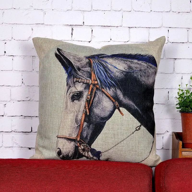 

Retro Cushion Cover Lovely Cartoon Horse Printed Cotton Linen Valentine Pillow Covers Pillowcase For Sofa Cojin Personalizado