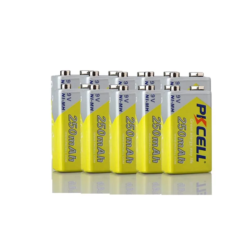 

10Pcs PKCELL 9V Rechargeable Battery 250mah NIMH Batteries Superior 6LR61 6F22 For Alarm Toys Walkman Remote Control