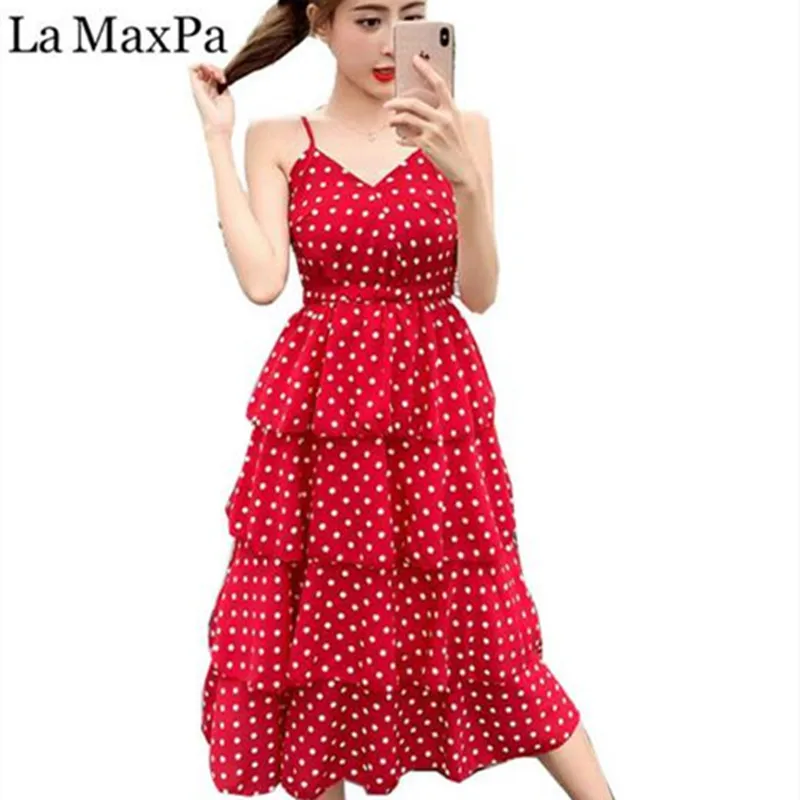 

La MaxPa V Neck Summer Women Dress 2019 New Arrival Vintage Sexy summer dresses and sundresses women Beach Dot backless Dress