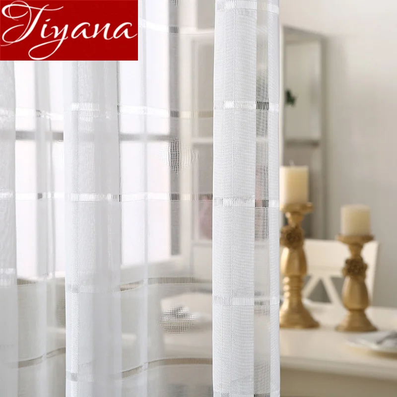 

Modern White Solid Curtain Plaid Voile Curtain for Living Room Tulle Curtain Kitchen Sheer Fabrics Drapes Treatment X479#30