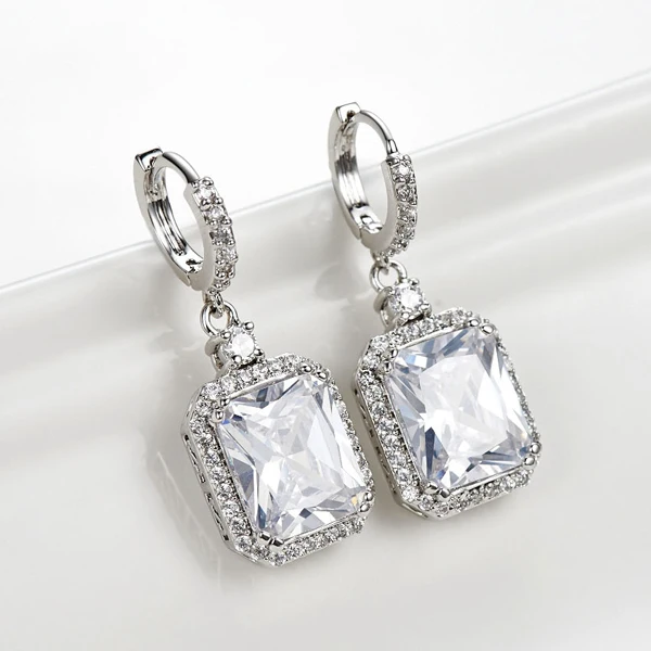 Woman Dangle Drop Earrings Silver Tone Clear Emerald Cut Cz Crystal Woman Dangle Drop Earrings Silver Tone Clear Emerald Cut Cz Crystal Diamond Bridal Loop Earring Daily 2017 New Trendy Dae 0003 R In From