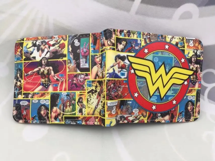 DC Джокер Двойные кошельки цветной принт кожа PU короткий кошелек Косплей флэш Супермен персонаж студенческий кошелек подарок - Цвет: Wonder Woman 01