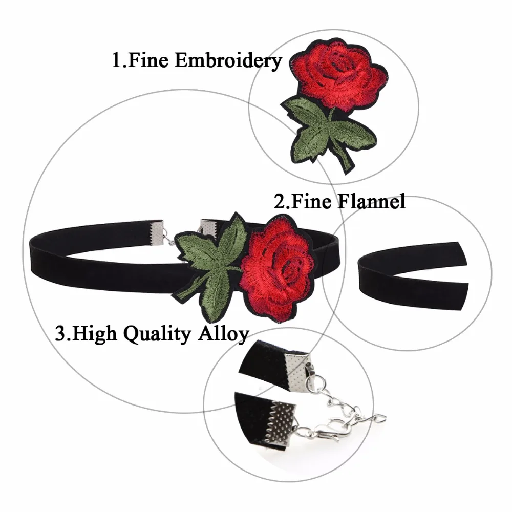 Модные женские ювелирные изделия черные Чокеры красный цветок ожерелье s Вышивка Роза бархат колье ожерелье воротник подарок сексуальный подарок N3893