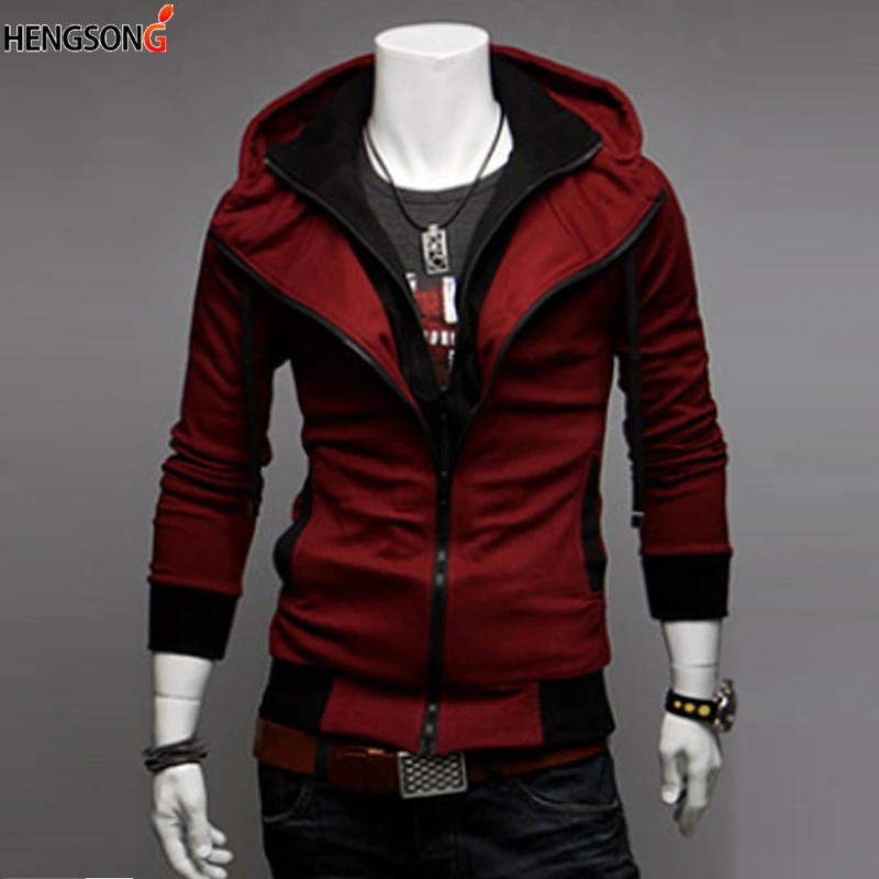 

Autumn Men's Jacket Casual Men Hoodies Zipper Color Block Hooded Sweatshirts Man Jacket Streetwear Slim Casual Hooded Coat