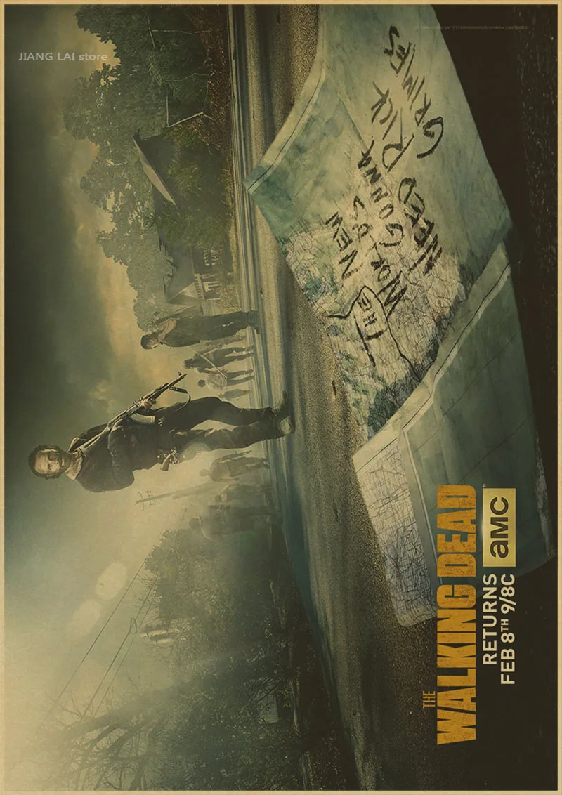 Рик Граймс плакаты настенные стикеры Ходячие мертвецы Винтаж Плакат Ретро сериал домашний Декор наклейки на стену в бар - Цвет: A027