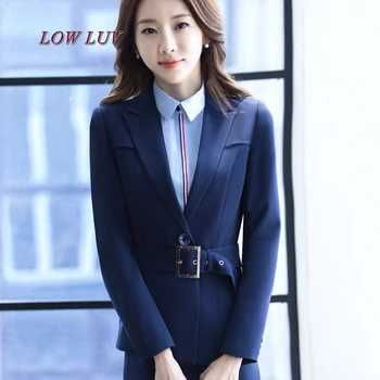 

2017 Autumn Plus Size 3XL Women Interview Formal Work Office Pant Suits OL Elegant Slim Business Suit Size S-3XL Black Blue