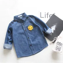 EDGX/рубашка с длинными рукавами для детей, топы с рисунком смайлика, джинсовая рубашка детская рубашка для мальчиков и девочек модная детская одежда