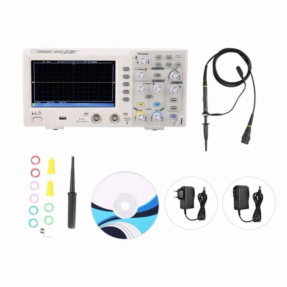 Цифровой осциллограф SDS1022 DS1022 7 дюймовый ЖК дисплей 2 канальный цифровой 20 МГц 100 240