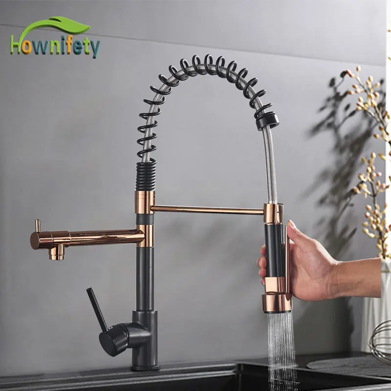Black Rose Gold Kitchen Faucet 360 Rotation Pull Down Spray Head Single Handle Hot And Cold Water Mixer Tap Kitchen Sink Tap Buy At The Price Of 45 00 In Aliexpress Com Imall Com