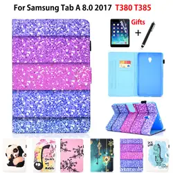 Милый мультфильм чехол для samsung Galaxy Tab 2017 8,0 T380 T385 SM-T385 8,0 "чехол принципиально планшет из искусственной кожи стенд Shell + пленка + ручка