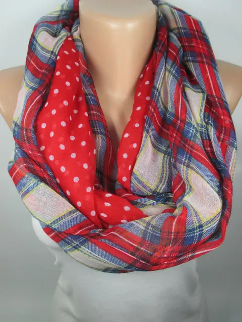 polka dots red scarf plaid scarf infinity scarf women fashion accessories christmas gift ideas for her - Christmas Plaid Scarf polka dots red scarf plaid scarf infinity scarf women fashion accessories christmas gift ideas for her - Christmas Plaid Scarf