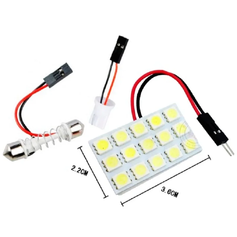 

T10 W5W C5W C10W Festoon(28mm-42mm) 2 Adapters 15 LED 5050 smd auto Panel lamp reading Lights Car interior map Dome light 12V