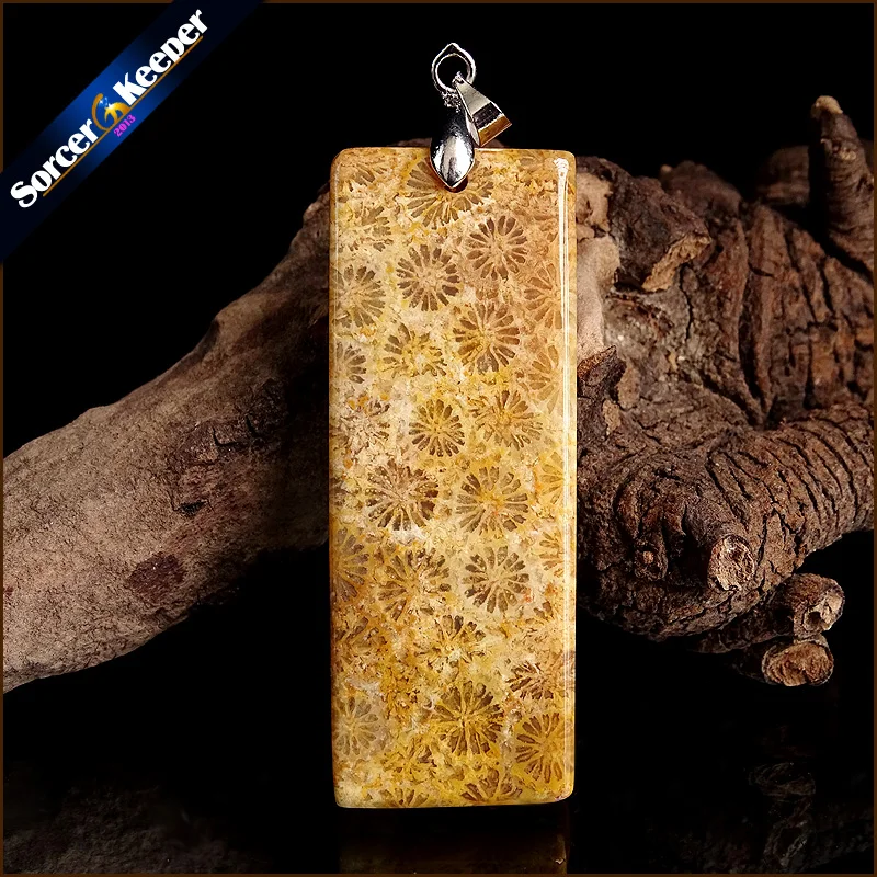 

High Quality Natural Coral Fossil Chrysanthemum Stone Lucky Amulet Pendant Necklace For Women Men pendants Fashion Jewelry YS196