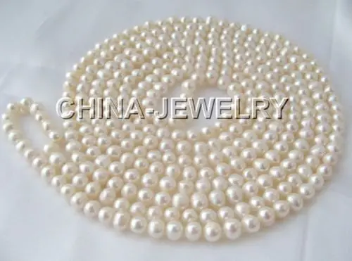

Free shipping >>>>>Beautiful 100" 7-8mm white round freshwater pearl necklace