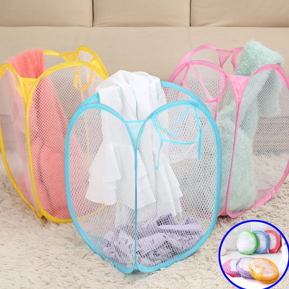Laundry Basket Pop Up Mesh Bin Tidy Storage Toys Fold able Cloth Washing Bagin Laundry Bags