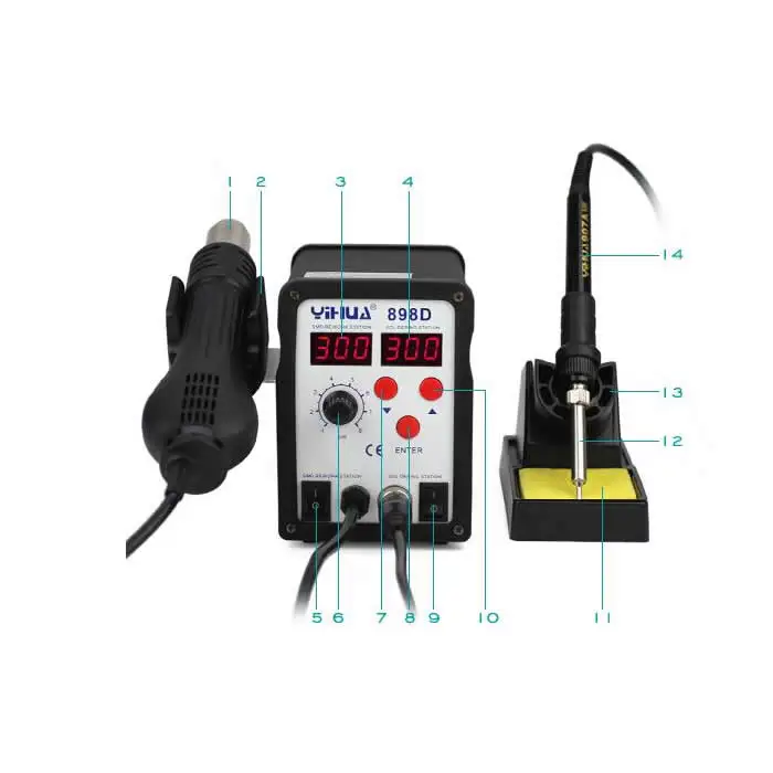 

YIHUA 898D SMD Soldering station rework machine with hot air gun solder iron 2 in 1