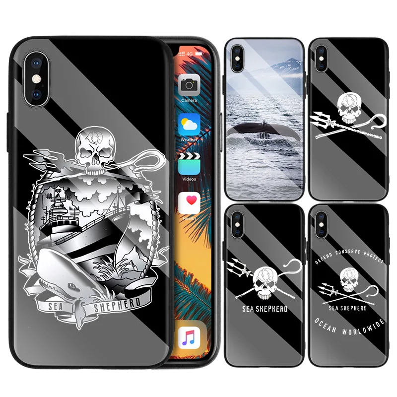 

Tempered Glass Silicone Case for Apple iPhone 7 8 6 6S 11 11Pro X XR XS MAX Plus Sea Shepherd Whale Wars Anti Whaling Print Case