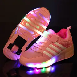 2019 новый дизайн кроссовки в стиле кэжуал с колеса мальчик пружинный ролик скейт обувь для девочек Zapatillas Zapatos Con Ruedas розовый