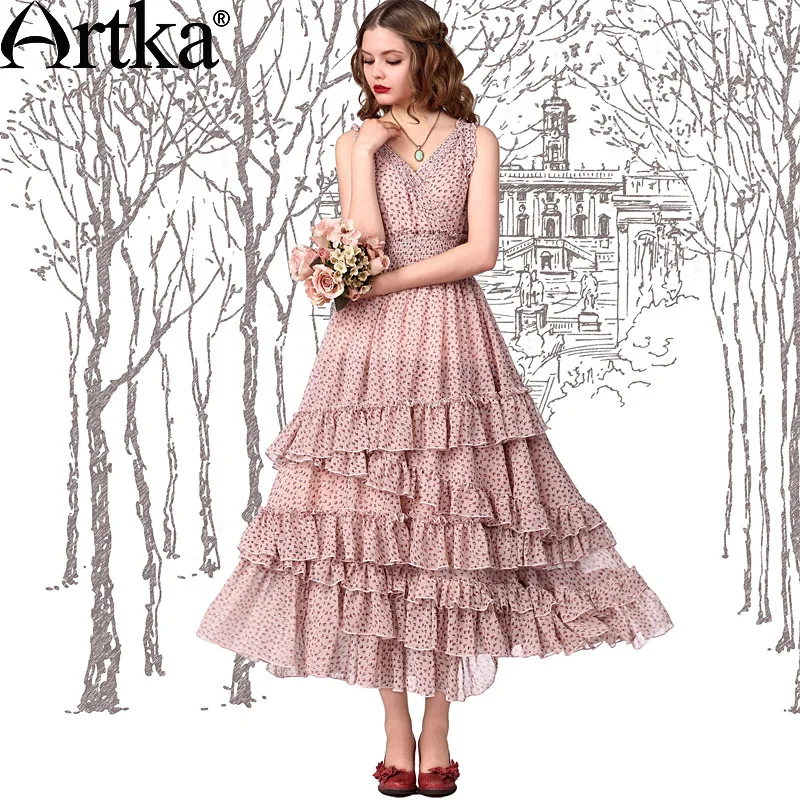 Layered Dress Summer Expansion Bottom Print Chiffon Sleeveless Floral Dress LA11542X|...