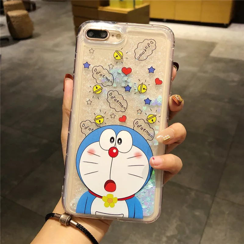 Doraemon для iPhone Xs 8 7 6 6s plus Жидкий чехол и пленка из закаленного стекла чехол для iPhone 8/7 7 plus прозрачные с подвижным песком fundas