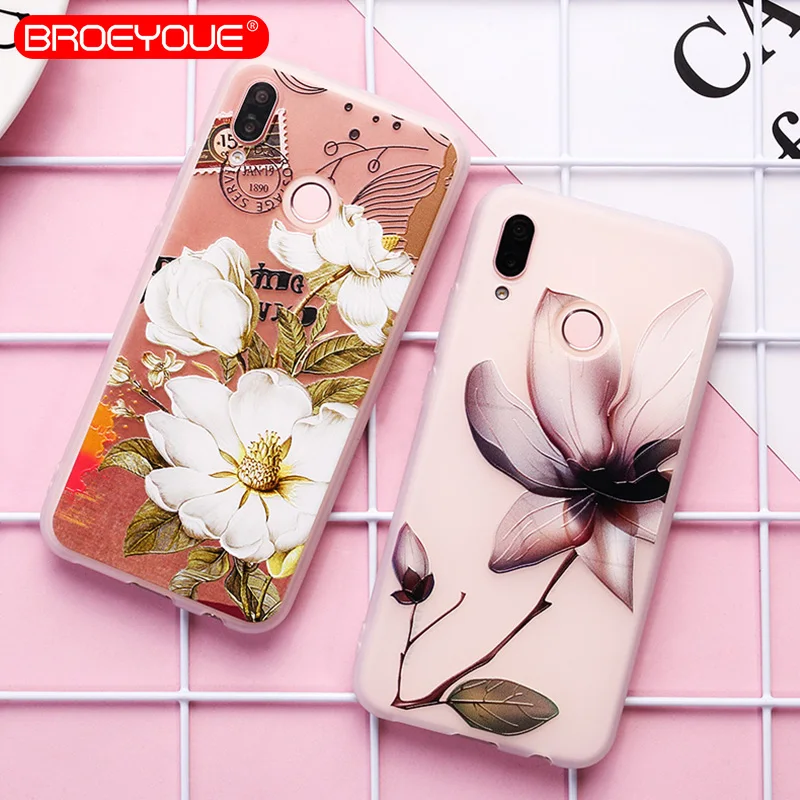 

BROEYOUE Flower Case For Huawei P20 Pro P10 P9 P8 Lite Soft Relief Silicone TPU Cases Back Cover For Huawei P20 Lite Cell Cases