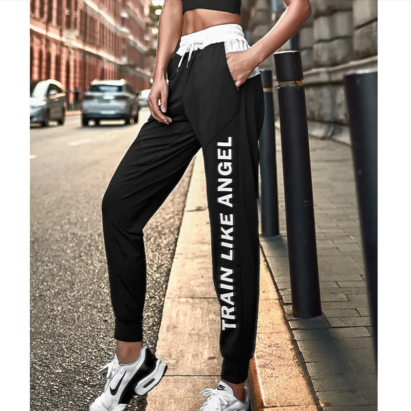 

Mermaid Curve Running Sports Pants Street Style Female Side Letter Printing Sweatpants Womens Gym Fitness Loose Harem Pants