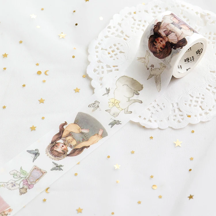 1 шт. DIY японский бумажный скотч с черным кружевом для девочек декоративные клейкие ленты маскирующая Лента наклейки Размер 7 м - Цвет: M0072TongHua 4cm