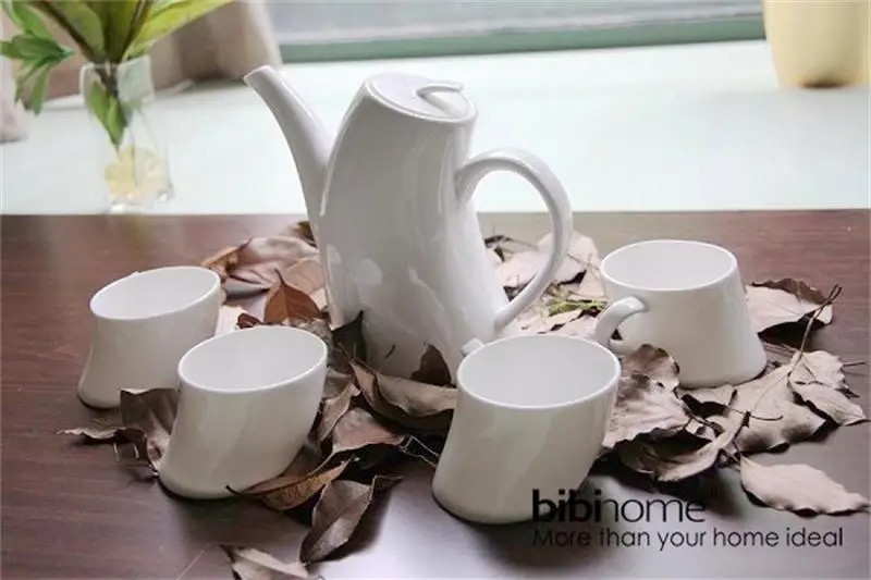 

Creative plain white bone china tea set, five-piece set, decorative ceramic kung fu tea cups, fashion drinkware coffee cup set