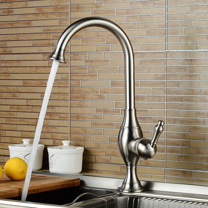 

Deck Mounted Kitchen Sink Faucets High Arch 360 Degree Rotating Swivel Cold Hot Mixer Water Tap Single Handle Single Hole Taps