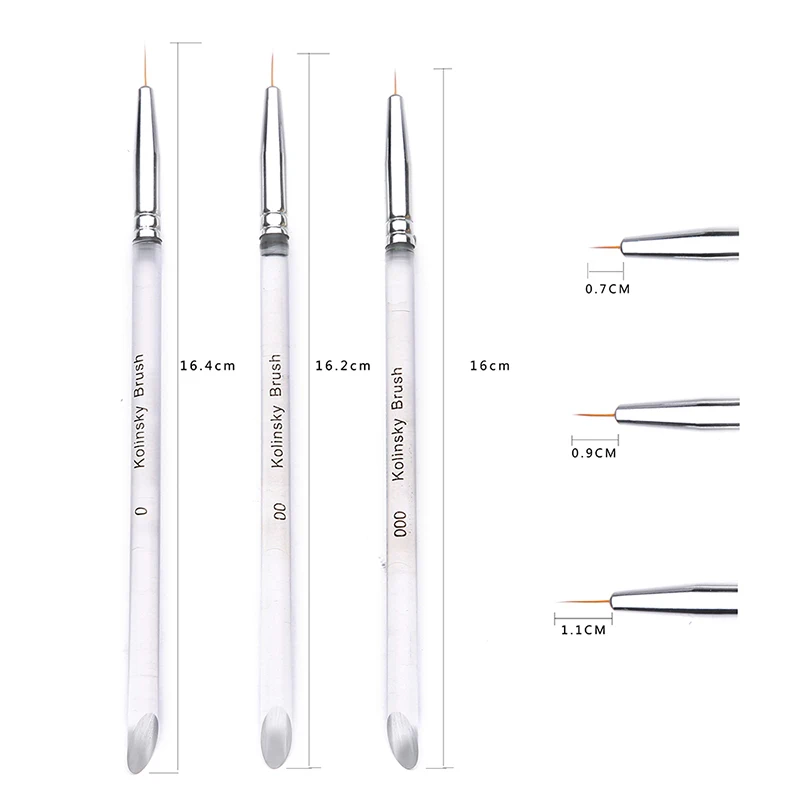 Shellhard 3pcs Nail Art Liner Painting Pen3D Tips DIY Acrylic UV Gel Brushes Drawing Kit Transparent Handle Manicure Tools