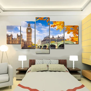 

5 Pieces Printed City Painting On Canvas Room Decoration Print Poster Picture Canvas Unframed