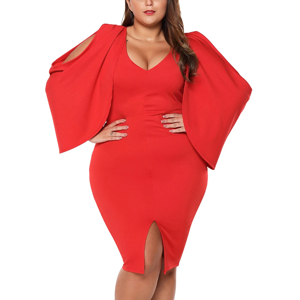 Plus Size Woman Bodycon Party Dress Big Size Chic Midi Evening Vestids