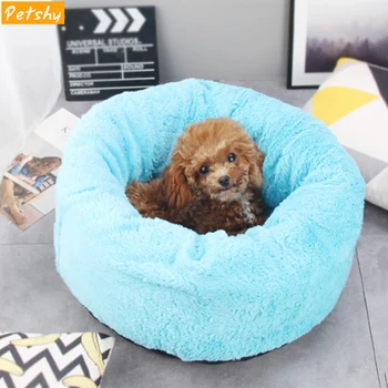 

Petshy Round Pet Dog Bed Mats Solid Plush Warming Washable Cat's House Super Soft Small Medium Dogs Sleeping Sofa Kennel