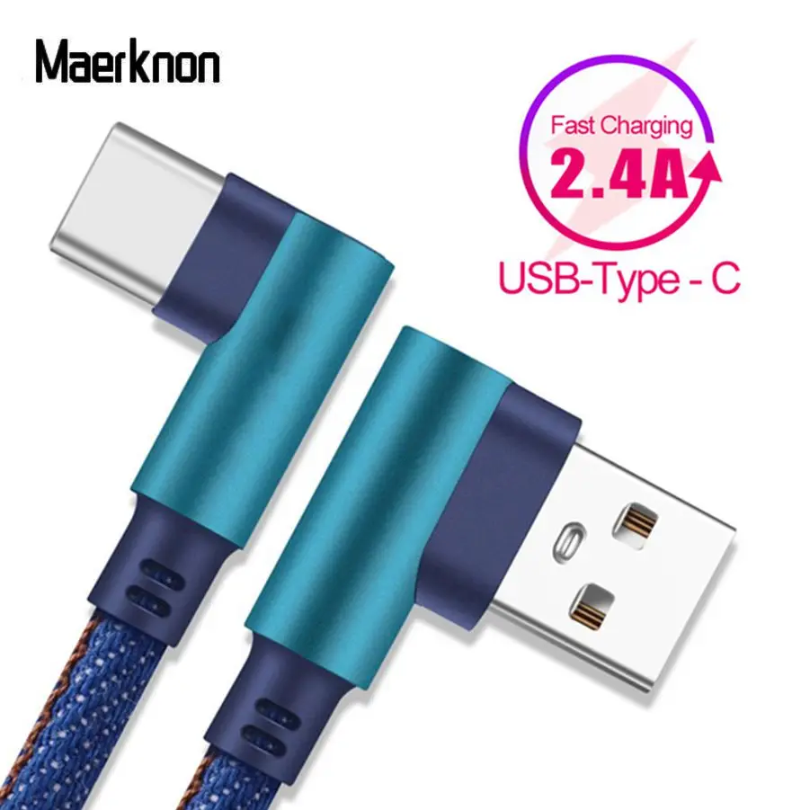 

L Type Type C Cable 2.4A Fast Charging USB C Cord 90 degree Cable for Samsung S8 S9 Plus Huawei Android C Mobile Phone Cables