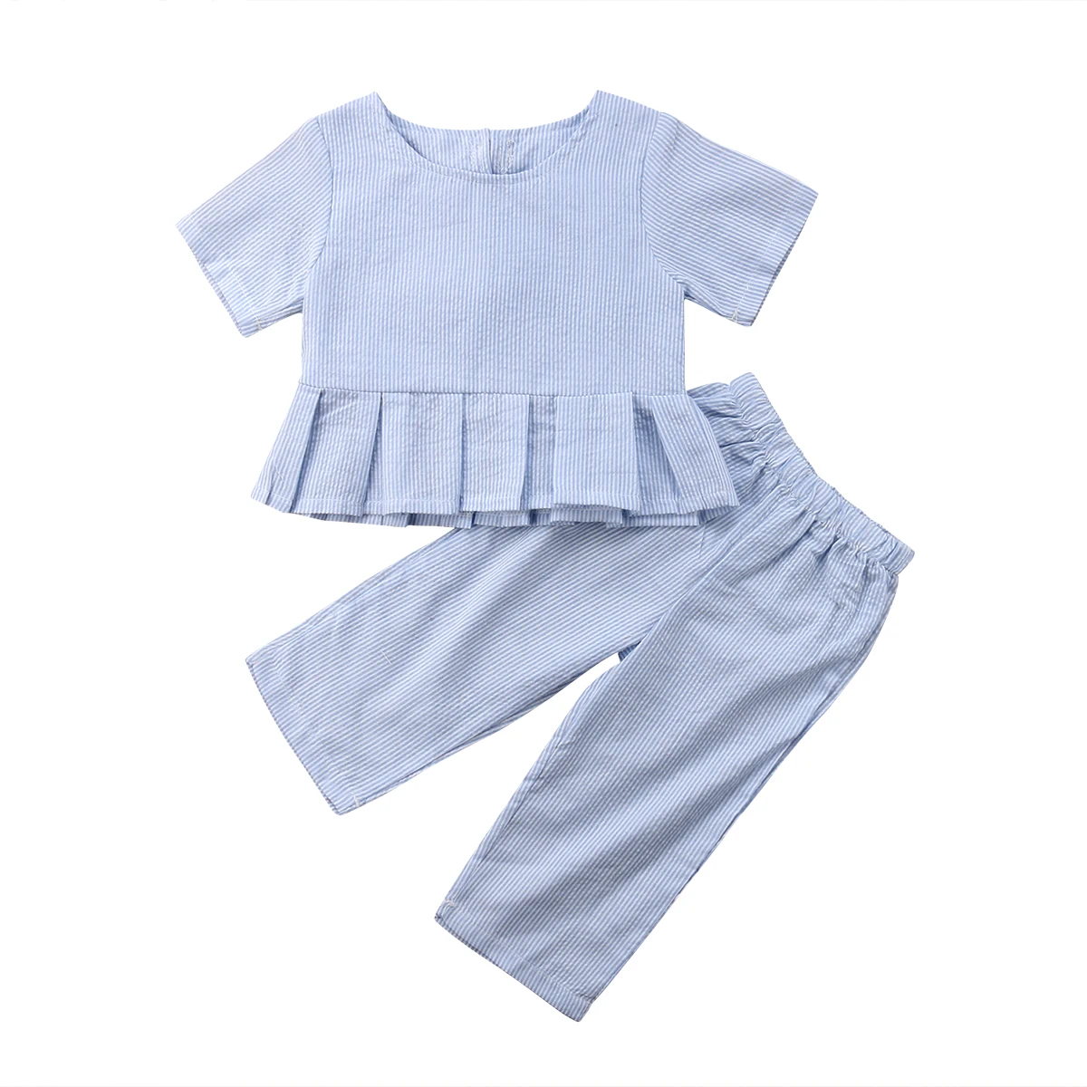 Детские для маленьких девочек модные Повседневная одежда для малышей ясельного возраста комплект полосатый лук короткий рукав Топ
