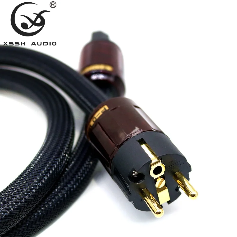 XSSH audio haut de gamme amplificateur Hifi OFC pur cuivre Schuko Euro EU + IEC AC femelle mâle plaqué or fiche d'alimentation câble d'alimentation cordon fil