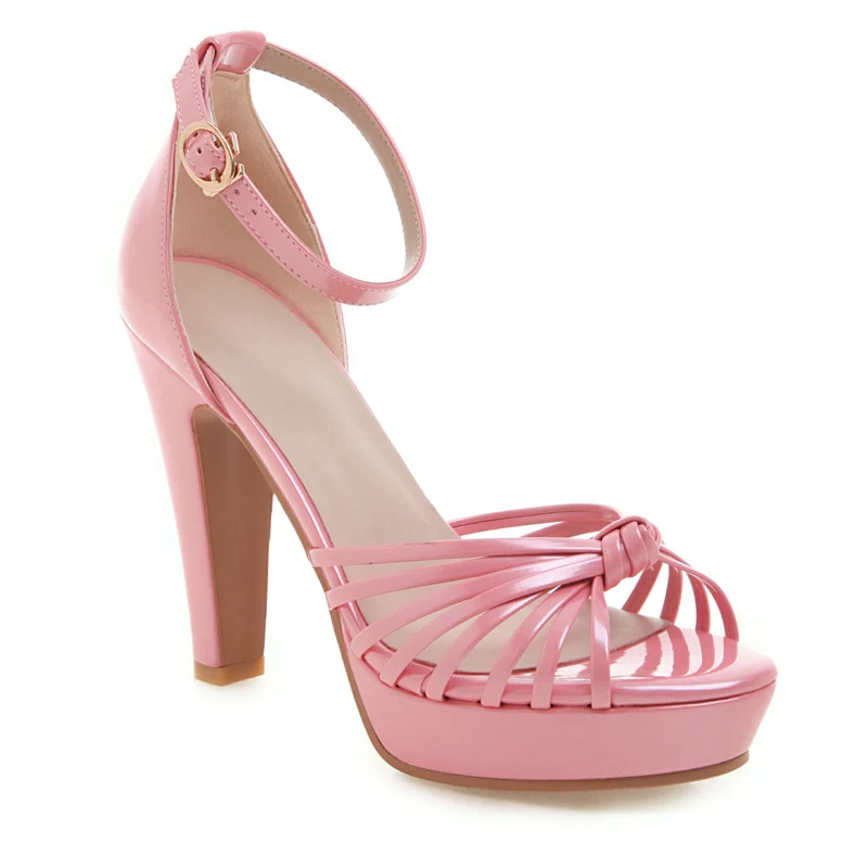 WETKISS/летние босоножки, женские сандалии-гладиаторы, женская обувь на высоком каблуке с ремешком на щиколотке, женская свадебная обувь на платформе - Цвет: Розовый