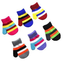 Милый, для новорожденных и малышей, Разноцветные теплые зимние перчатки с принтом для девочек и мальчиков, вязаные полосатые детские варежки