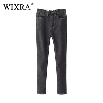 

WIXRA Basic Jeans For Women Soft Pants Slim Jeans Female Stretch Straight Fashion High Waist Jeans Elastic Regular Denim Pants