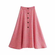 Новое поступление She 50-1312, Европейская и американская мода, высокая талия, двубортные клетчатые юбки