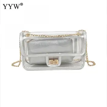 

PVC Transparent Bags Zinc Alloy Shoulder Bag Suit 2018 New Clear Clutches Purse Famous Fashion Crossbody Bag Chain Handbags