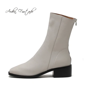 

Fashion women's shoes in winter 2019 zipper pointed toe sexy elegant ladies boots concise mature black short boots milk white