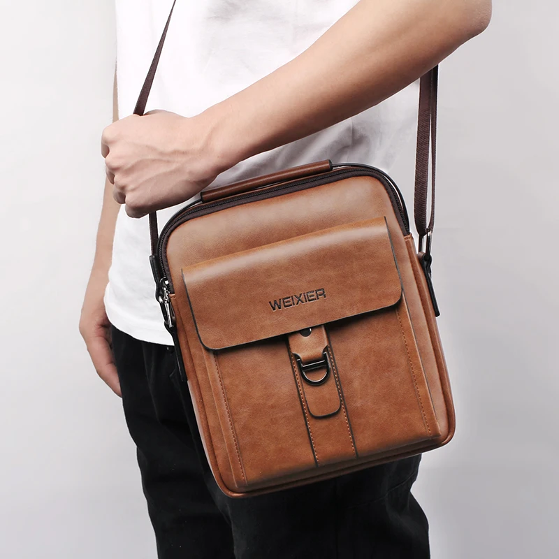 Vintage Men's Business Fashion Grid Trend Crossbody Bag