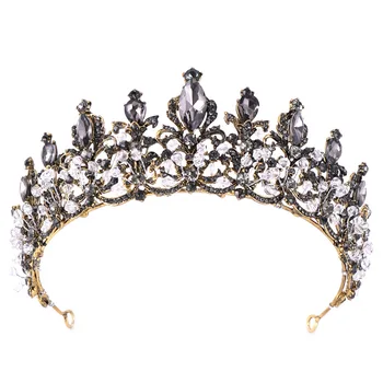

Vintage Baroque Black Rhinestone Crystal Bridal Tiara Crown Bride Diadem Coronal Headpiece Wedding Hair Jewelry Accessories JL